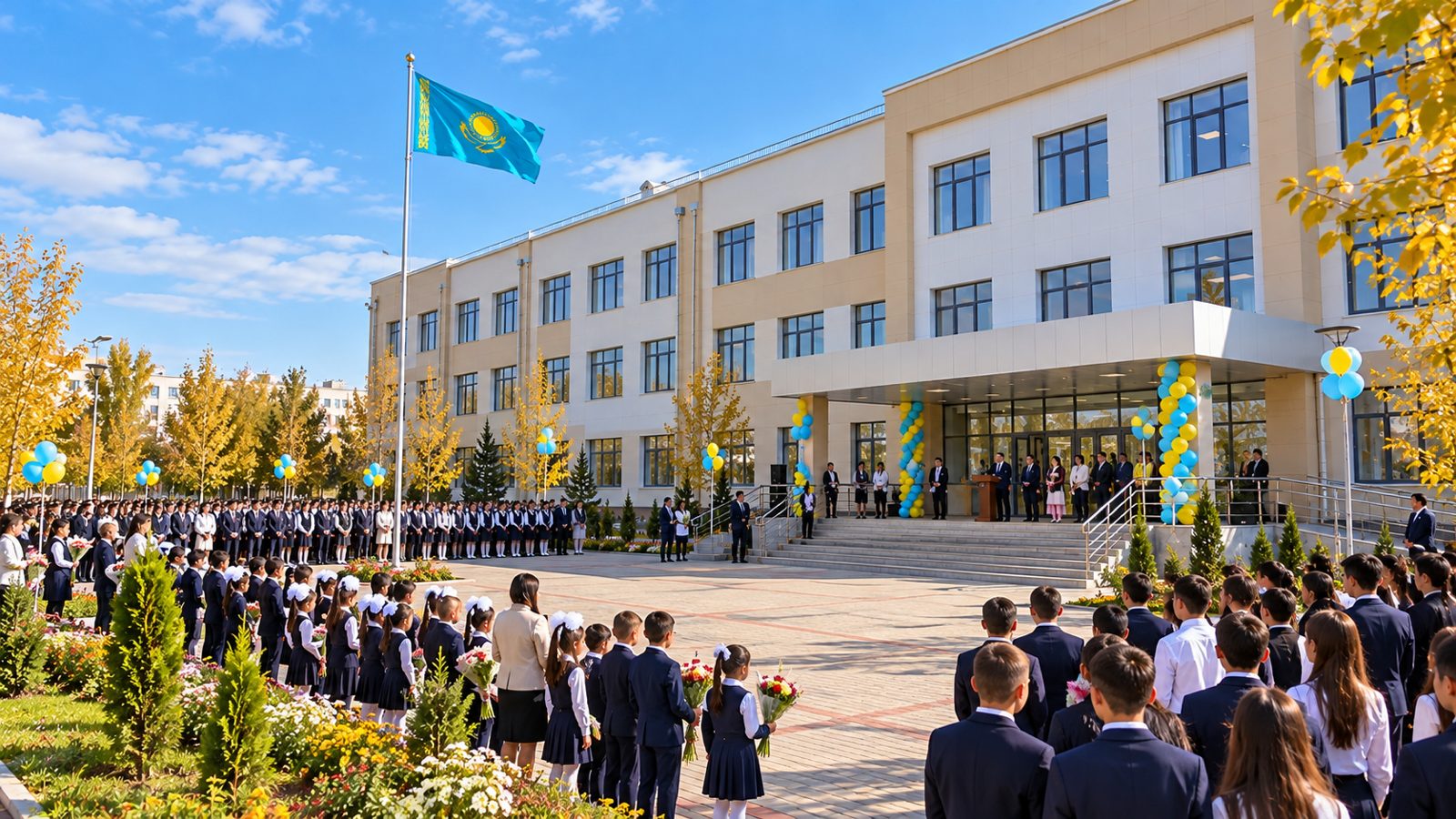 Праздничная линейка у здания школы-лицея